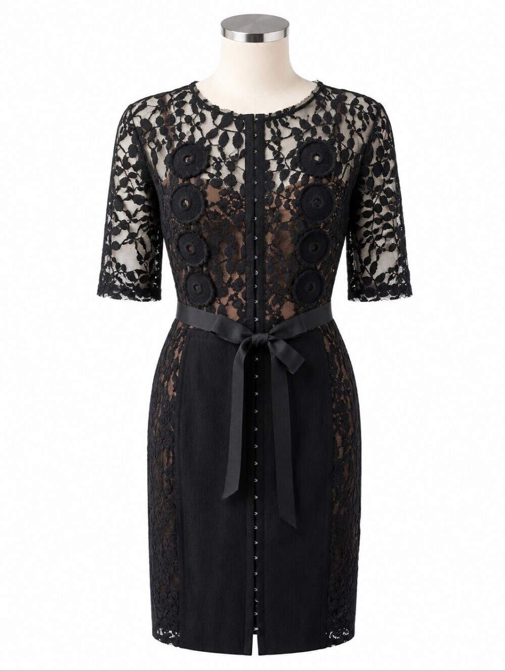 Beguile By Byron Lars Black Lace Carissima Sheath Dress Sz 8P Nude Lining Gothic
